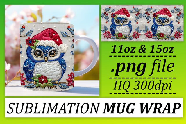 Christmas Owl Sublimation Wrap Embroidered Mug Sublimation afrosvg 