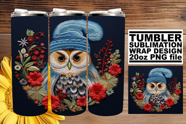 Christmas Owl Sublimation Wrap Embroidered Tumbler Sublimation afrosvg 