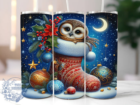 Christmas Owl Tumbler, 20oz Wrap, Sublimation Design, Digital Download, Owl Print, Holiday Decor, Winter Tumbler Sublimation ToriDesigns 