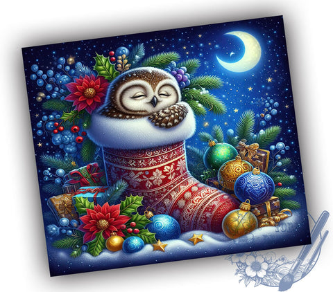 Christmas Owl Tumbler, 20oz Wrap, Sublimation Design, Digital Download, Owl Print, Holiday Decor, Winter Tumbler Sublimation ToriDesigns 