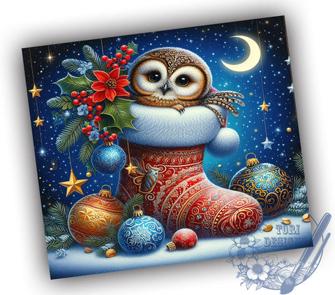 Christmas Owl Tumbler, 20oz Wrap, Sublimation Design, Digital Download, Owl Print, Holiday Decor, Winter Tumbler Sublimation ToriDesigns 