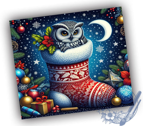 Christmas Owl Tumbler, 20oz Wrap, Sublimation Design, Digital Download, Owl Print, Holiday Decor, Winter Tumbler Sublimation ToriDesigns 