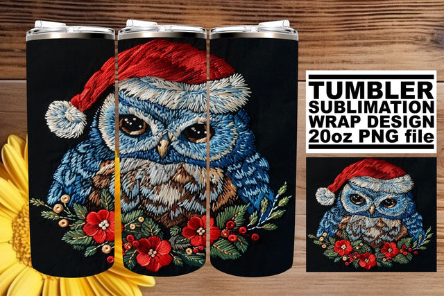 Christmas Owl Tumbler Sublimation Embroidery Wrap Sublimation afrosvg 