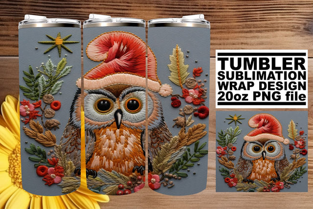 Christmas Owl Tumbler Wrap 20oz Embroidered Holiday Sublimation afrosvg 