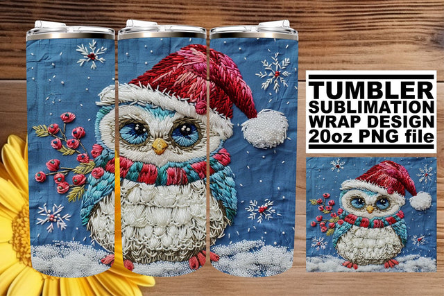 Christmas Owl Tumbler Wrap 20oz Holiday Embroidery Sublimation afrosvg 
