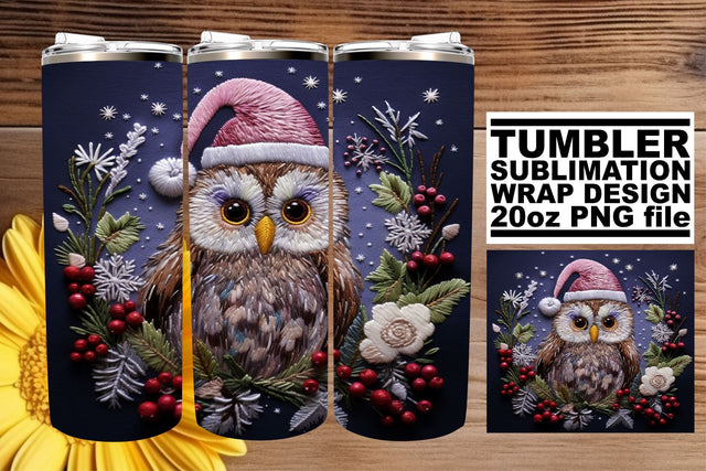 Christmas Owl Tumbler Wrap Embroidered Holiday 20oz Sublimation afrosvg 