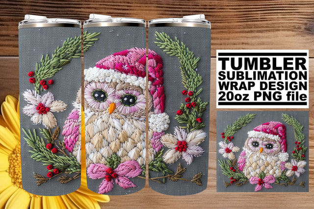 Christmas Owl Tumbler Wrap Embroidered Winter 20oz Sublimation afrosvg 