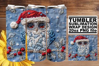 Christmas Owl Tumbler Wrap Festive 20oz Embroidery Sublimation afrosvg 