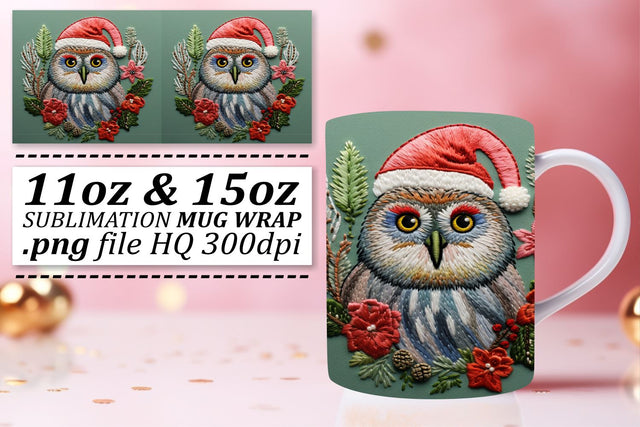 Christmas Owl Wrap 11oz 15oz Embroidered Mug Sublimation Sublimation afrosvg 