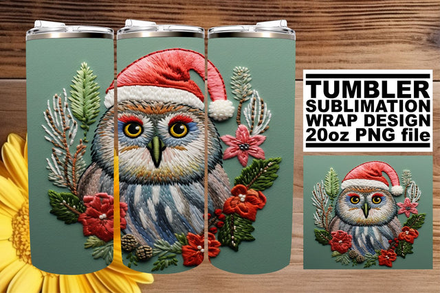 Christmas Owl Wrap 20oz Embroidered Tumbler Sublimation Sublimation afrosvg 