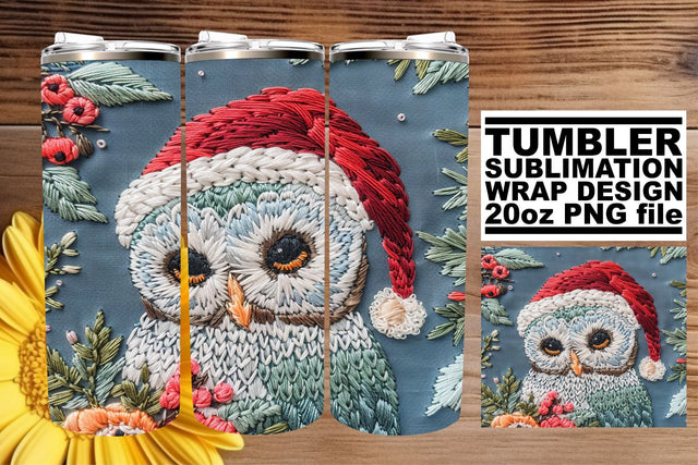 Christmas Owl Wrap 20oz Tumbler Embroidered Design Sublimation afrosvg 