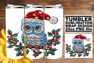 Christmas Owl Wrap 20oz Tumbler Embroidery Design Sublimation afrosvg 