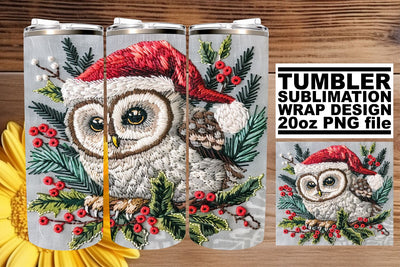 Christmas Owl Wrap 20oz Tumbler Festive Embroidery Sublimation afrosvg 
