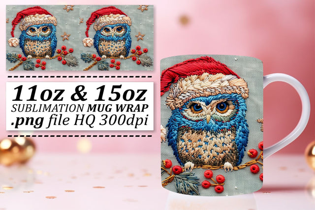 Christmas Owl Wrap Embroidered 11oz 15oz Mug Sublimation Sublimation afrosvg 