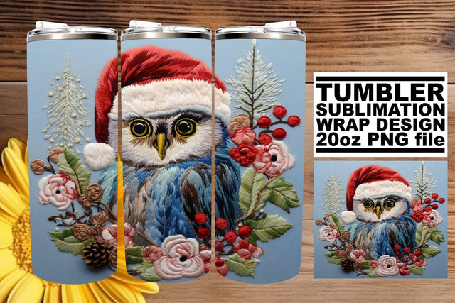 Christmas Owl Wrap Embroidered 20oz Tumbler Sublimation Sublimation afrosvg 