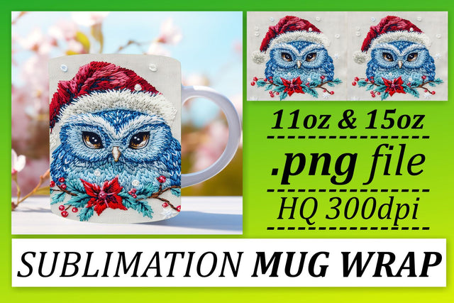 Christmas Owl Wrap Embroidered Mug 11oz 15oz Design Sublimation afrosvg 