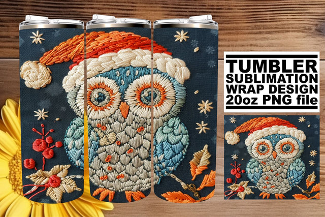 Christmas Owl Wrap Embroidered Tumbler 20oz Design Sublimation afrosvg 