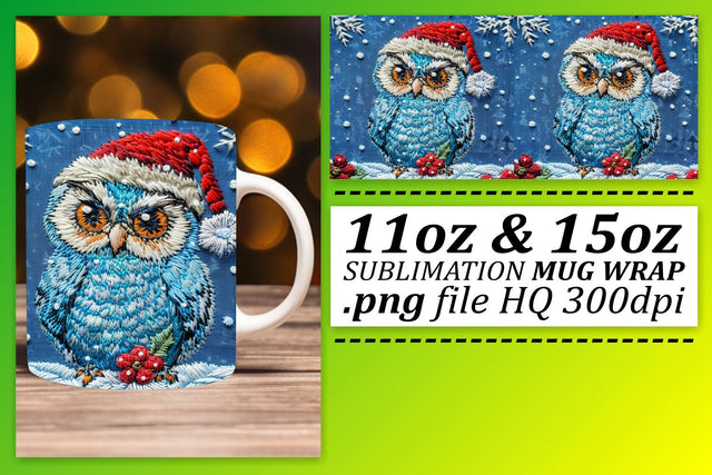 Christmas Owl Wrap Festive 11oz 15oz Mug Embroidery Sublimation afrosvg 
