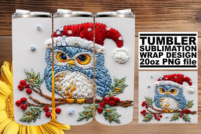 Christmas Owl Wrap Festive 20oz Tumbler Embroidery Sublimation afrosvg 