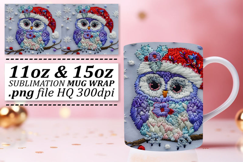 Christmas Owl Wrap for 11oz 15oz Mug Holiday Design Sublimation afrosvg 