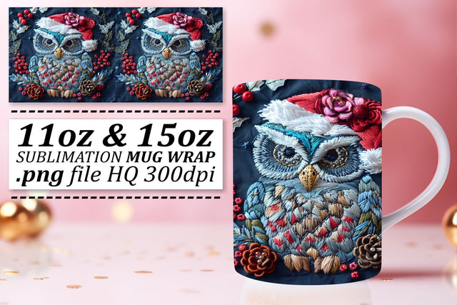 Christmas Owl Wrap for Mug 11oz 15oz Embroidered Sublimation afrosvg 