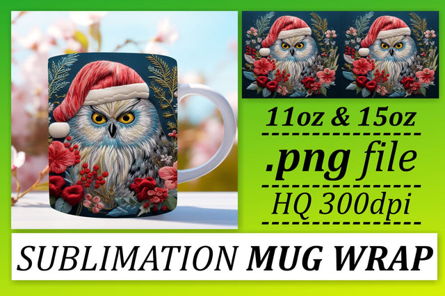 Christmas Owl Wrap for Mug 11oz 15oz Winter Design Sublimation afrosvg 
