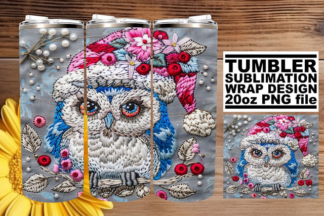 Christmas Owl Wrap for Tumblers 20oz Embroidered Sublimation afrosvg 