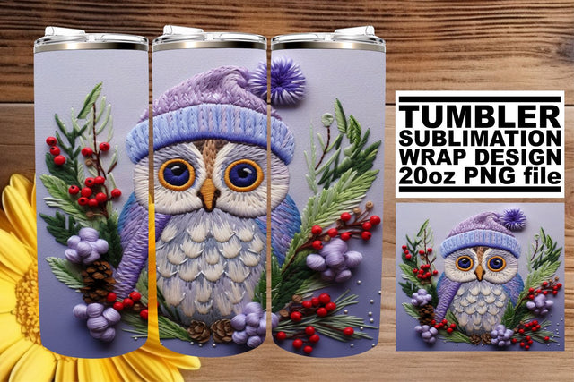 Christmas Owl Wrap for Tumblers 20oz Embroidery Sublimation afrosvg 