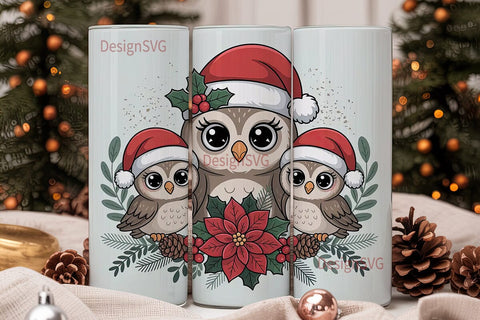 Christmas Owls 20oz Tumbler Wrap Sublimation DesignSVG 