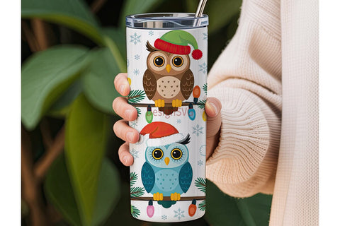 Christmas Owls 20oz Tumbler Wrap Sublimation DesignSVG 
