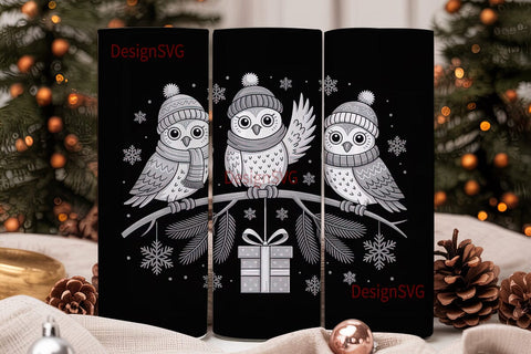 Christmas Owls 20oz Tumbler Wrap Sublimation DesignSVG 