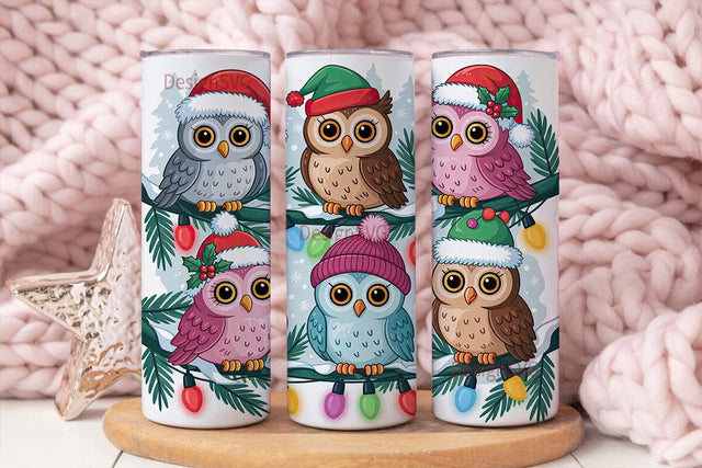 Christmas Owls 20oz Tumbler Wrap Sublimation DesignSVG 