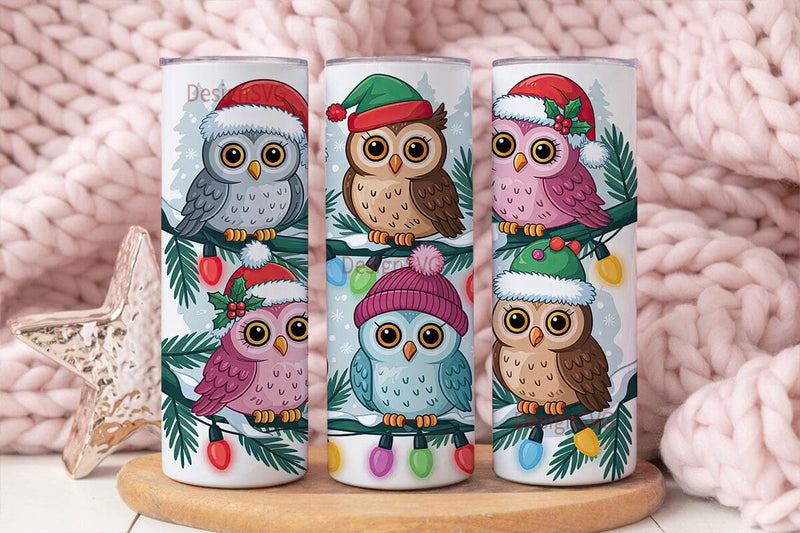 Christmas Owls 20oz Tumbler Wrap Sublimation DesignSVG 