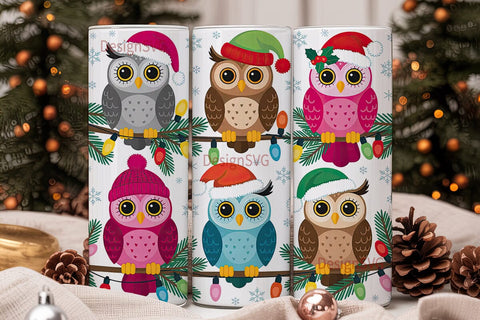 Christmas Owls 20oz Tumbler Wrap Sublimation DesignSVG 