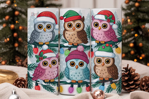 Christmas Owls 20oz Tumbler Wrap Sublimation DesignSVG 