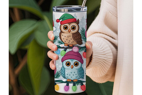 Christmas Owls 20oz Tumbler Wrap Sublimation DesignSVG 