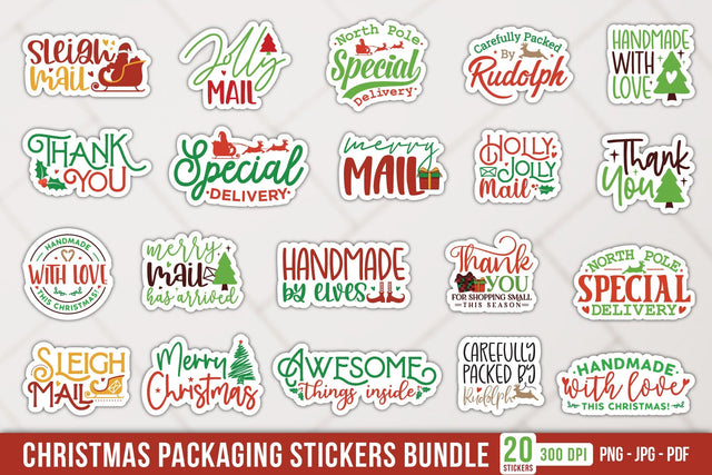 Christmas Packaging Stickers Bundle Sublimation CraftLabSVG 