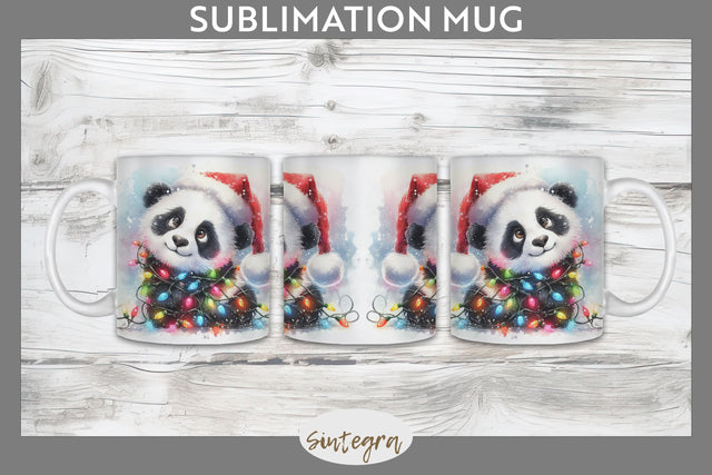 Christmas Panda Entangled in Lights Mug Wrap Sublimation Sublimation Sintegra 