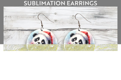 Christmas Panda Entangled in Lights Round Earrings Sublimation Sublimation Sintegra 