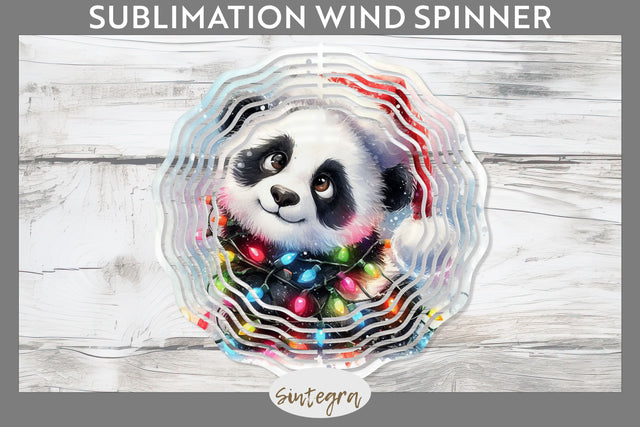 Christmas Panda Entangled in Lights Wind Spinner Sublimation Sublimation Sintegra 
