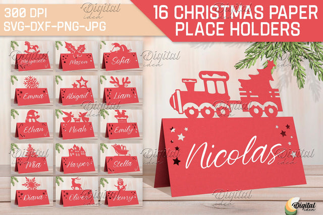 Christmas paper name cards bundle. Papercut place holder SVG 3D Paper Evgenyia Guschina 