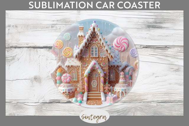Christmas Pastel Gingerbread House Car Coaster Sublimation Sublimation Sintegra 