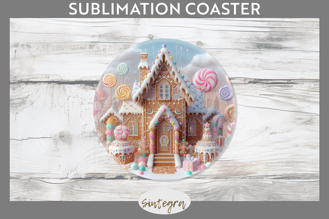 Christmas Pastel Gingerbread House Round Coaster Sublimation Sublimation Sintegra 