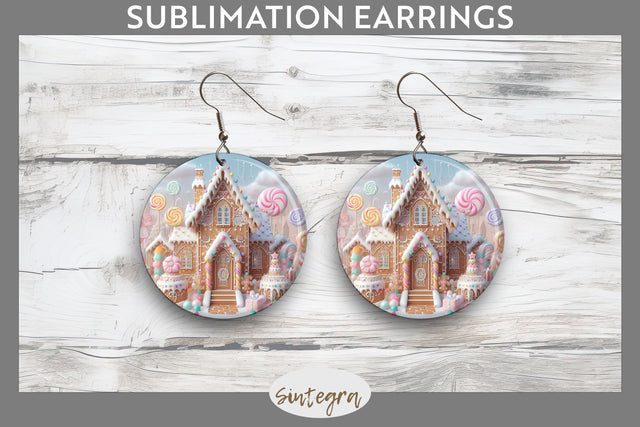 Christmas Pastel Gingerbread House Round Earrings Sublimation Sublimation Sintegra 