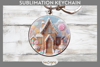 Christmas Pastel Gingerbread House Round Keychain Sublimation Sublimation Sintegra 