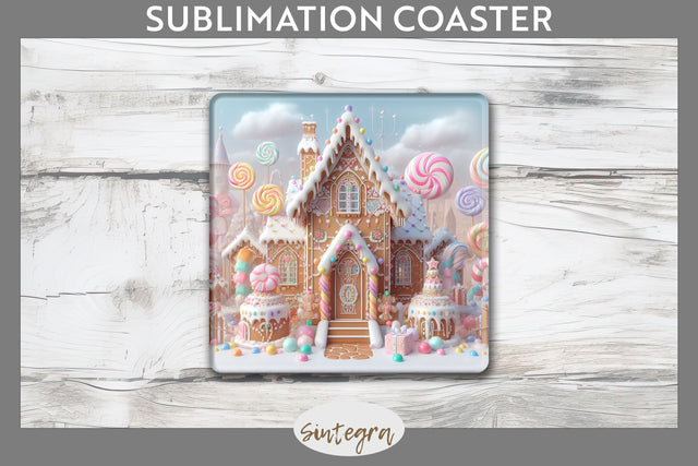 Christmas Pastel Gingerbread House Square Coaster Sublimation SVG Sintegra 
