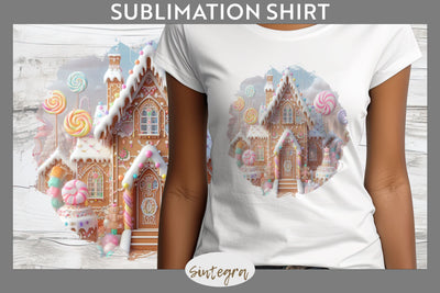 Christmas Pastel Gingerbread House T-shirt Sublimation Sublimation Sintegra 