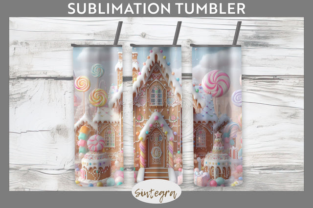 Christmas Pastel Gingerbread House Tumbler Sublimation 20 oz Skinny Sublimation Sintegra 