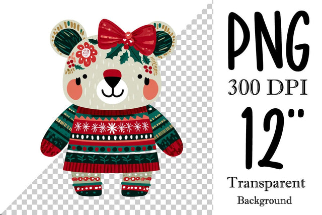 Christmas Patchwork Teddy Bear | Merry Christmas Clipart Sublimation designmaster24 