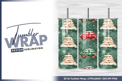 Christmas pattern cars and trees tumbler png Sublimation Regulrcrative 